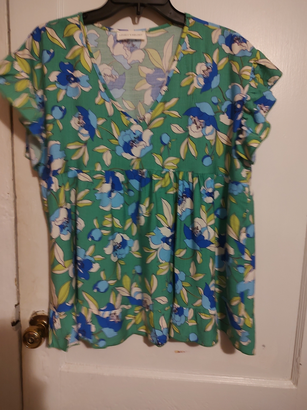 Lovely Melody Green Floral V-Neck Flutter Sleeve Crop Top